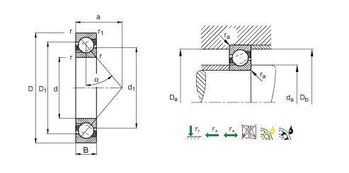 NSKQJ319角接触球轴承平面图